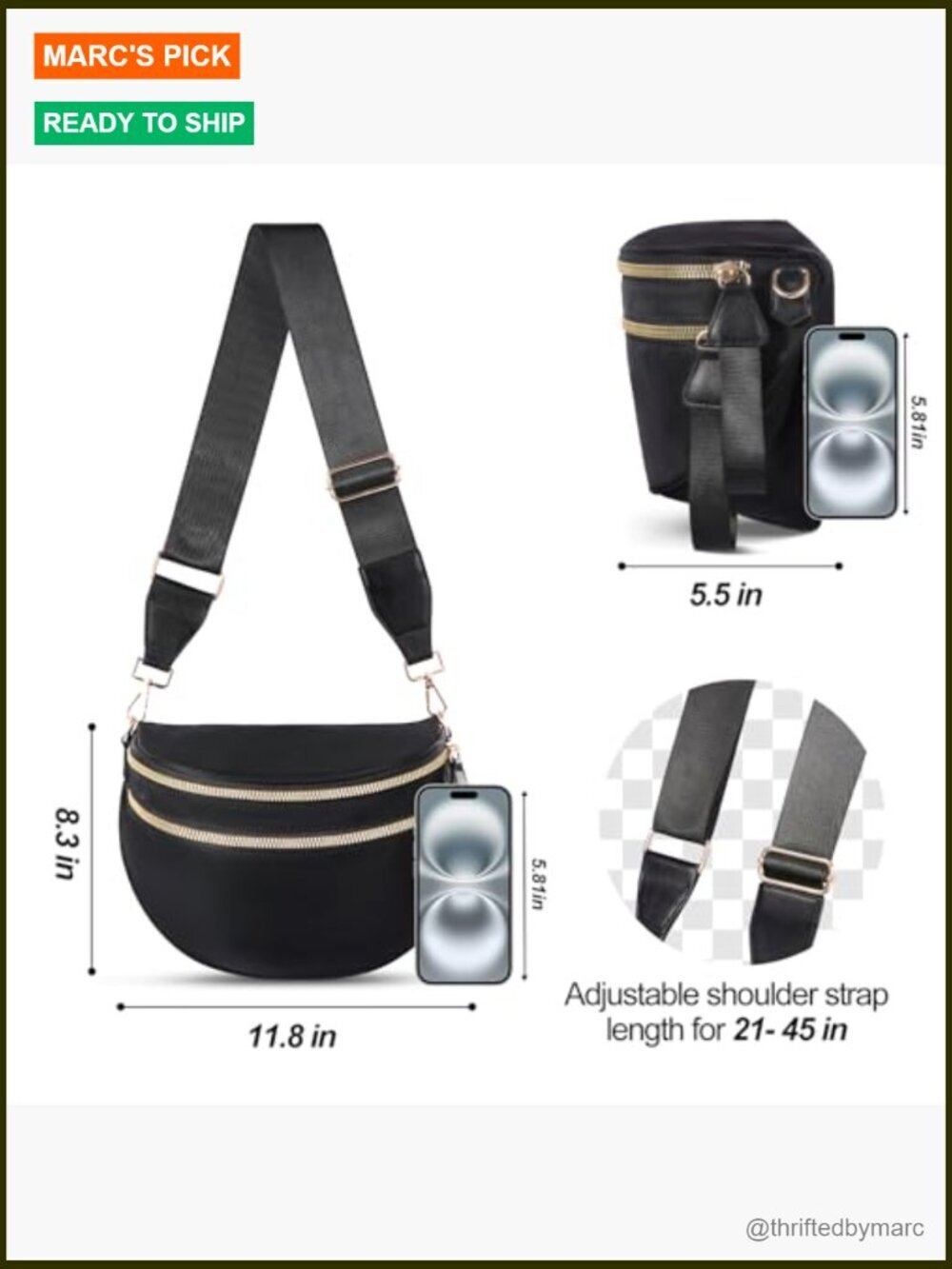 Nylon Crossbody Bag with Adjustable Strap, Large Capacity Sling Purse - Picture 3 of 7